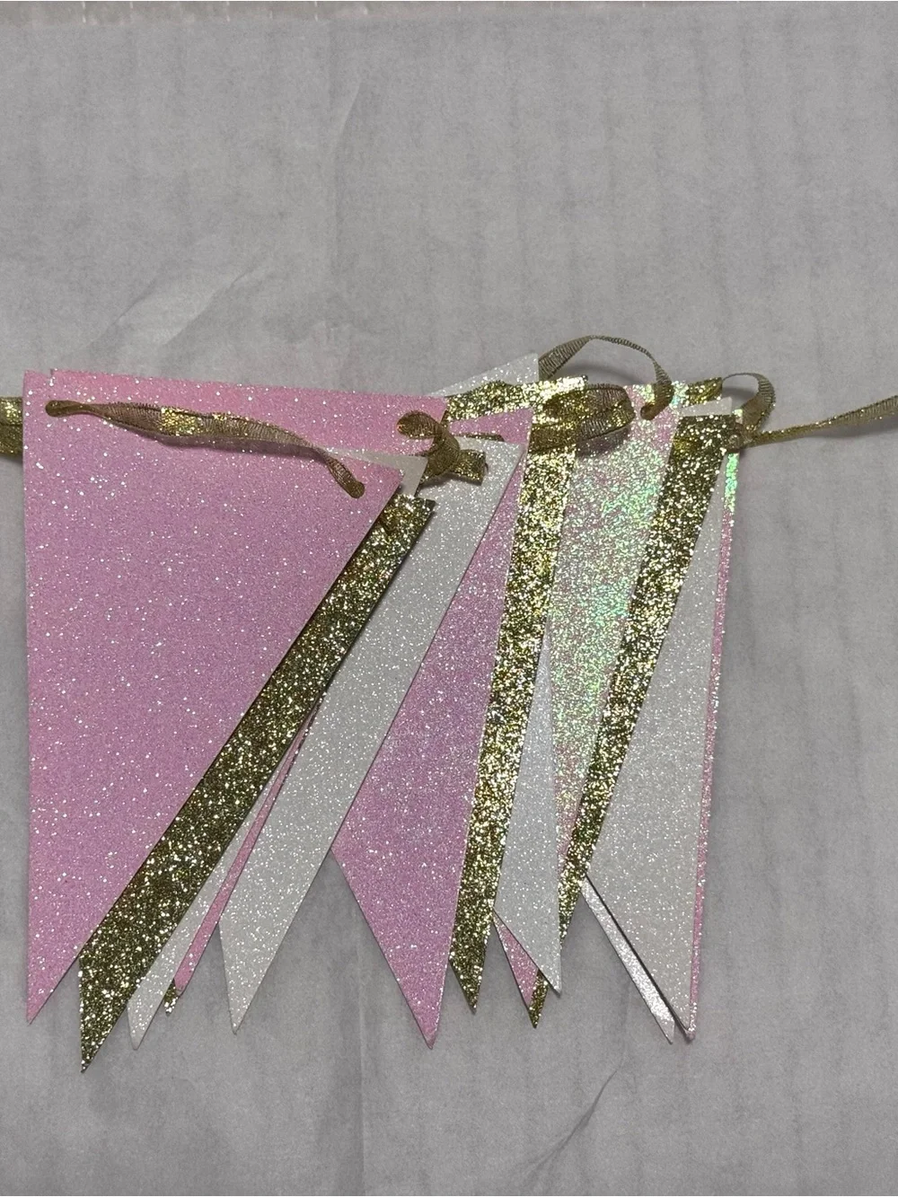 Glitter Triangle Pennant Banner - Pink, Gold & White Party Garland